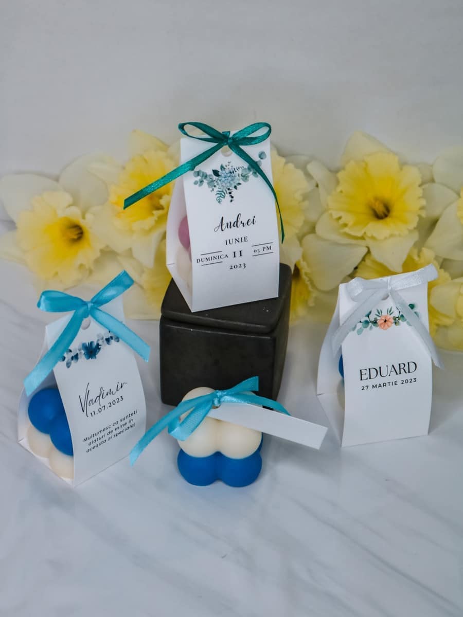Marturii Botez lumanare Bubble - cartonat & fundita - imagine 12